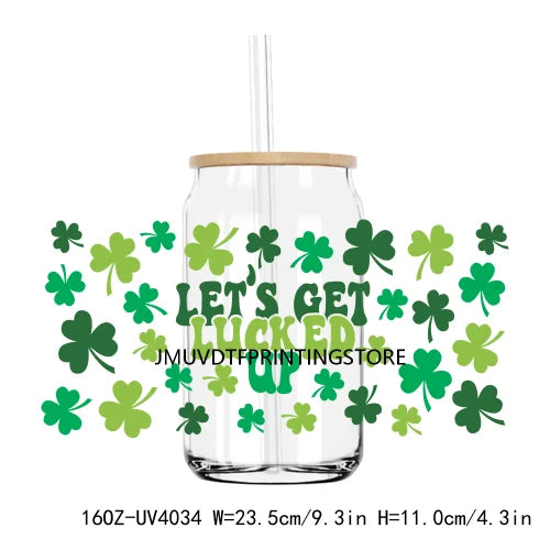 Lucky Blessed 16OZ UV DTF Cup Wrap Transfers Stickers Shamrock Four Leaf Custom Labels DIY Waterproof Logo For Libbey Glass Can