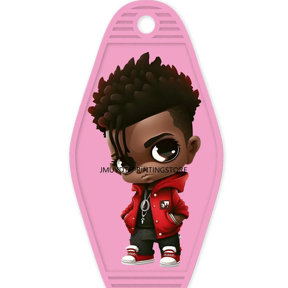 Cool Afro Boy Prince Magic High Quality WaterProof UV DTF Sticker For Motel Hotel Keychain Fashion Black Kids