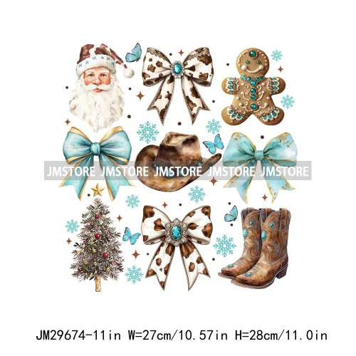 New Christmas Santa Social Club Coquette Western Boots Jolly Holiday Season Logos Iron On DTF Heat Transfer Stickers For Hoodies