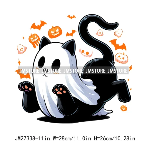 Cute Flower Ghost Bat Hey Boo Double Trouble Spooky Halloween Designs DTF Iron On Transfer Stickers Ready To Press For Clothing