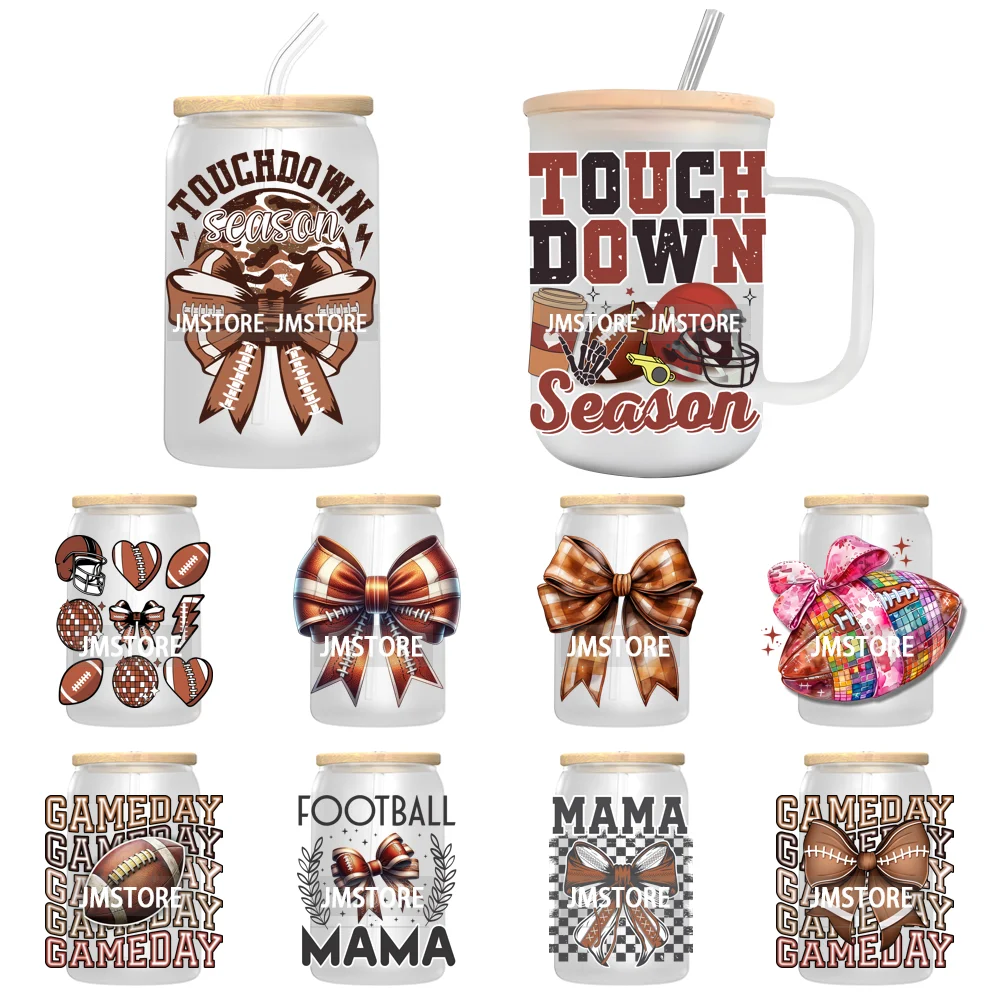 Retro Football Coquette Bow UV DTF Transfer Stickers Decals For Libbey Cold Cups Mugs Tumbler Waterproof Craft Sport Game Day