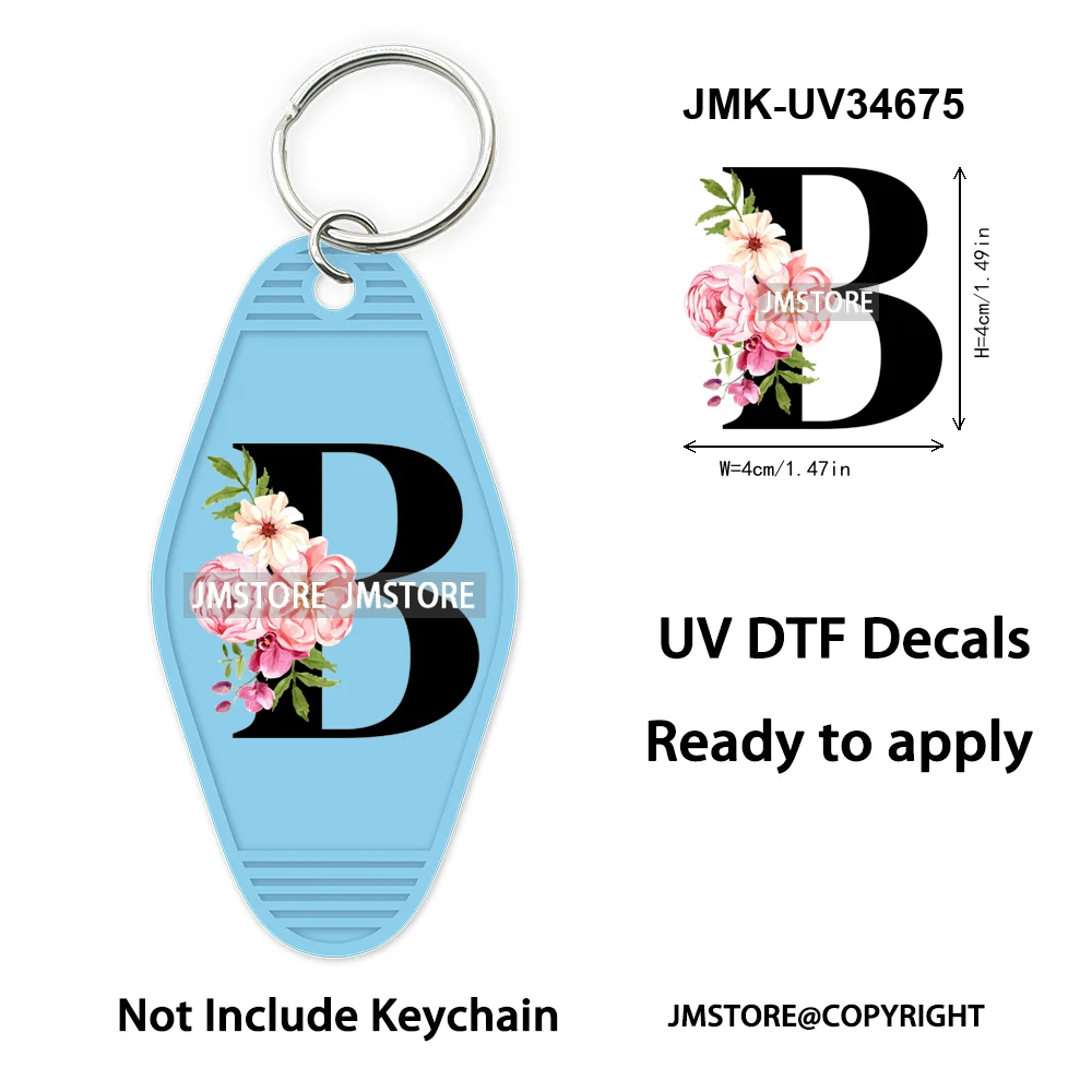 New Floral Alphabets Letters Flower Monogram Good Quality WaterProof UV DTF Stickers For Motel Hotel Keychain