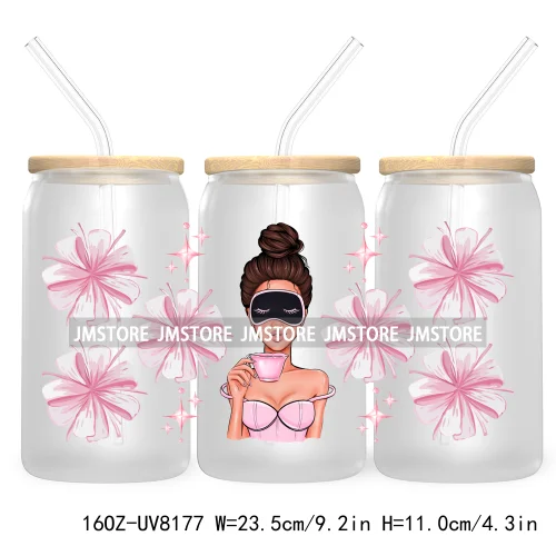 Iced Coffee Girly 16OZ UV DTF Cup Wrap Transfer Stickers Custom Labels Durable Waterproof Logo For Libbey Glass Can Coquette Bow