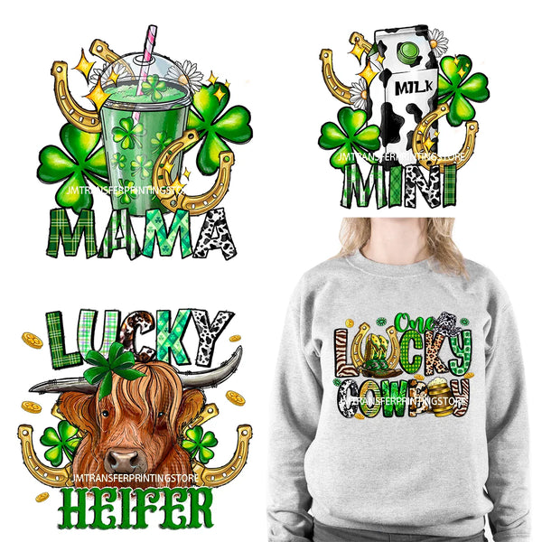 Let's Get Lucked Up Load On Luck Decals Lucky Baby Cowboy Heifer Animal Blessed St Patrick's Day DTF Transfer Stickers For Shirt