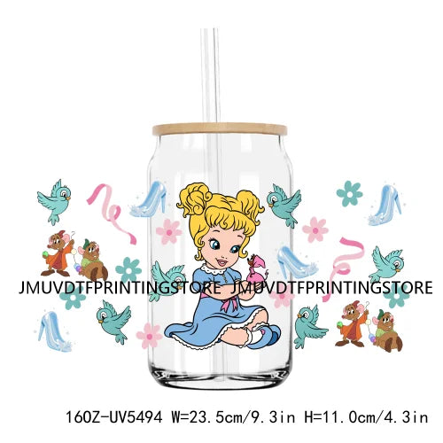 Cartoon Little Mermaid Princess Friends UV DTF Sticker For 16OZ Libbey Glass Cup Can Wrap Transfer Sticker Custom Label DIY Logo