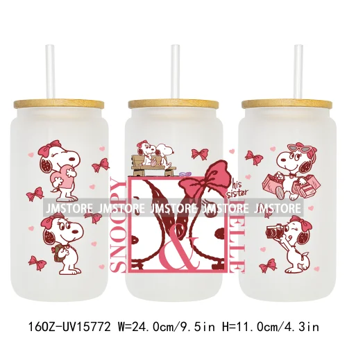 Retro Puppy Cartoon Best Friends 16OZ UV DTF Cup Wraps Ready To Apply Waterproof Transfer Stickers For Libbey Glass Can Tumbler