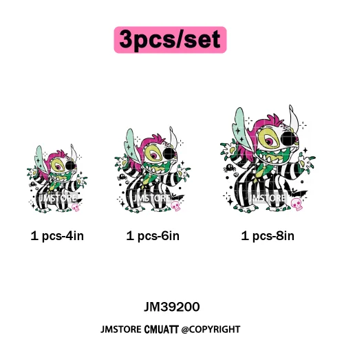 Funny Halloween Spooky Vibes Cartoon Characters Pumpkin Iron on DTF Washable Transfers Stickers Ready to Press for T-shirts Bags