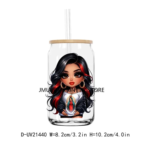 Chibi Cute Chicana Woman UV DTF Transfers Stickers Decals For Libbey Cold Cups Mugs Tumbler Waterproof DIY Logo Mexican Girls