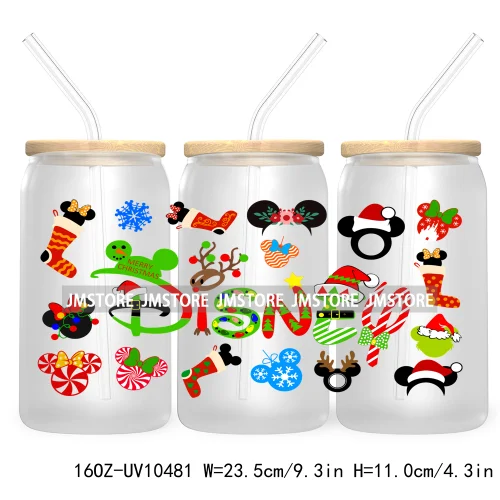 Merry Christmas Mouse UV DTF Sticker For 16OZ Libbey Glass Cup Can Wrap Transfer Stickers Custom Labels Xmas Cartoon Characters