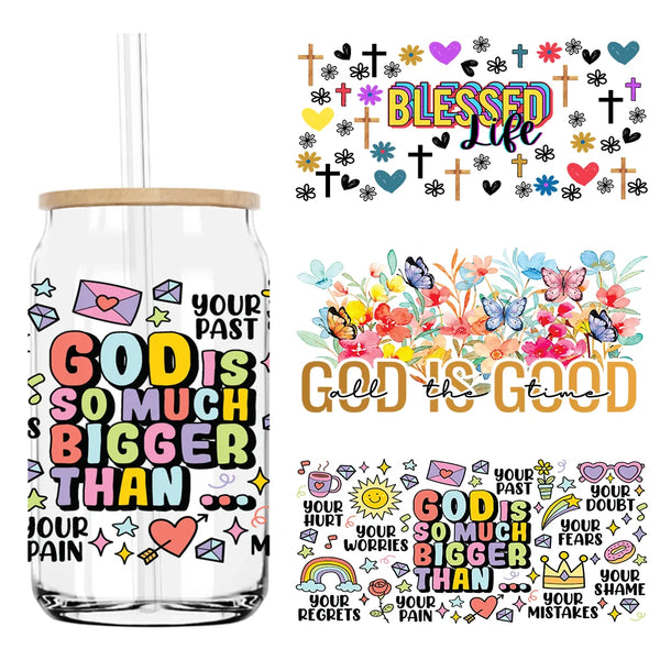 God Is Good All The Time Blessed Life 16OZ UV DTF Cup Wrap Transfers Stickers Custom Labels DIY Waterproof Logo For Libbey Glass