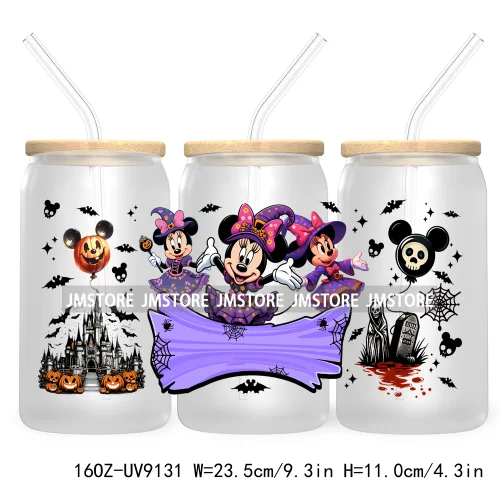 Mouse And Friends Halloween 16OZ UV DTF Cup Wrap Transfer Stickers Custom Labels Waterproof For Libbey Glass Can Magical Kingdom