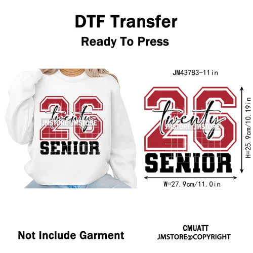 Class of 2026 High School Senior Edition Graduate Season Iron on Washable DTF Heat Transfer Stickers Ready to Press for Clothing