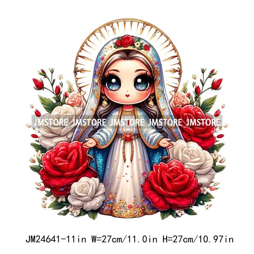 Diamond Our Lady Of Guadalupe Virgin Mary Western Mother Of God Praying Iron On DTF Heat Press Transfers Stickers For Clothing