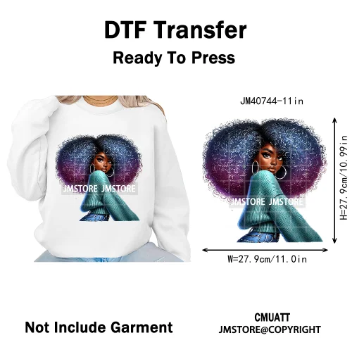 Sassy Curly Afro Women Fashion Hairstyle Urban Melanin Girls Iron on DTF Washable Transfers Stickers Ready to Press for Textile