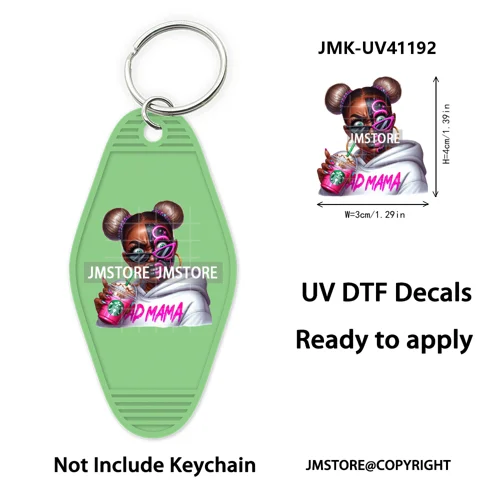 Afro Girl Halloween Skeleton Zombie UV DTF Motel Keychain Decal Ready To Ship Durable Transfer Stickers Print For Hotel Keychain