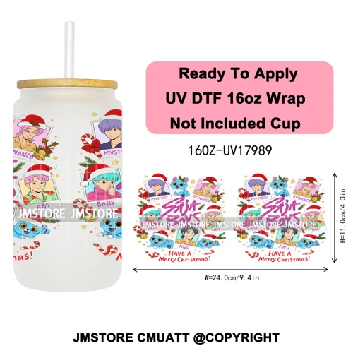 Christmas Edition Kpop Demon Festive Anime Girls UV DTF Stickers Ready To Apply Cup Wrap High Quality For 16OZ Libbey Can Glass
