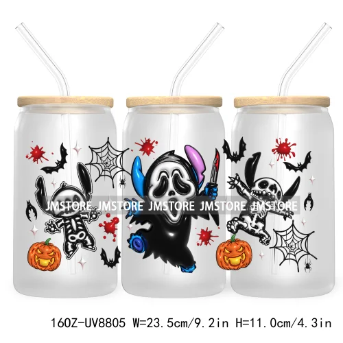 3D Horror Halloween UV DTF Sticker For 16OZ Libbey Glass Cup Can Wrap Transfer Stickers Custom Label DIY Logo Cartoon Blue Koala