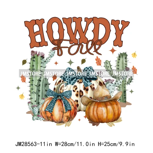 Howdy Pumpkin Ghost Western Fall Vibes Turquoise Coquette Bow Autumn Iron On DTF Transfer Sticker Ready To Press For T-shirts