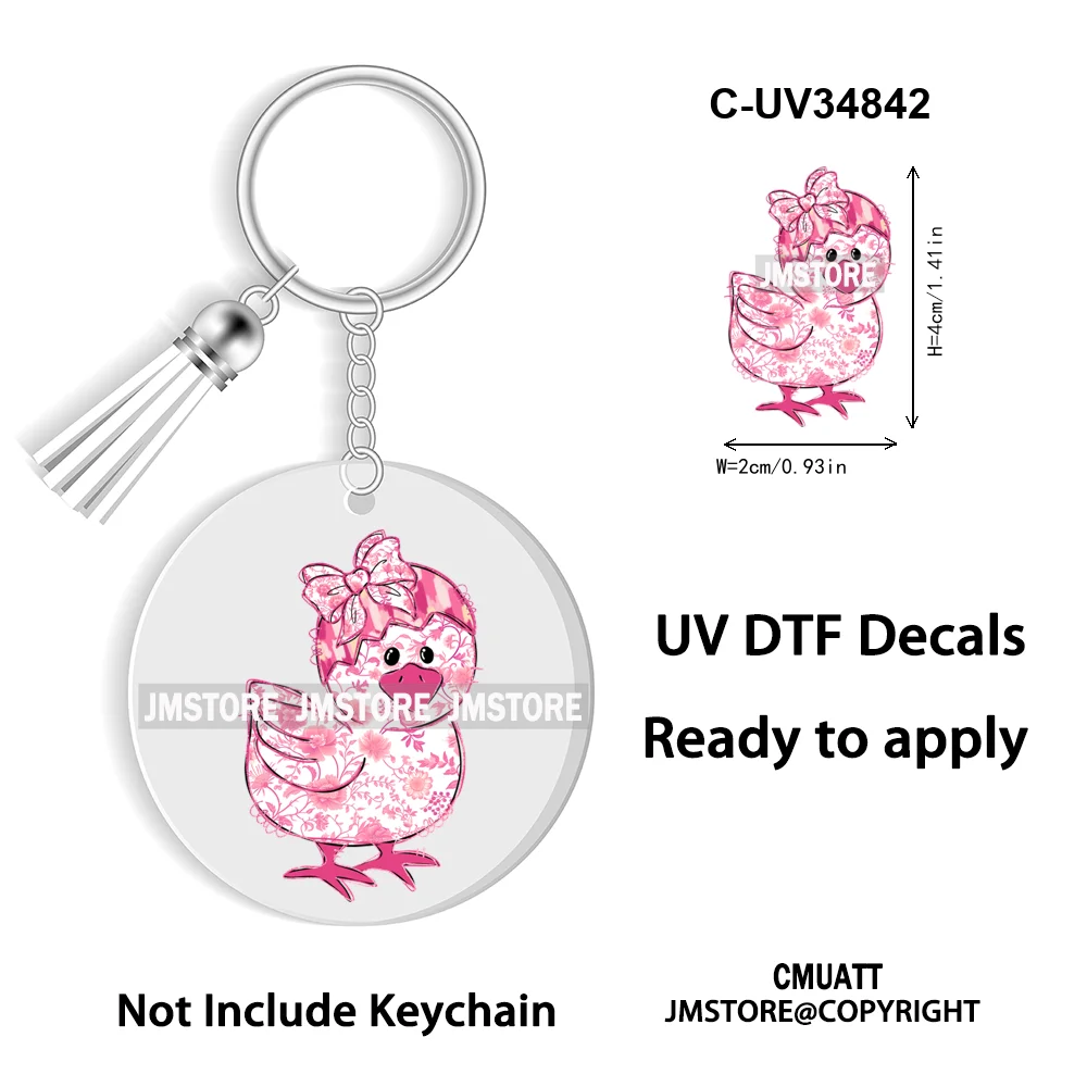 Happy Easter School Teacher Life Retro Coquette Easter Bunny WaterProof UV DTF Sticker For Round Circle Acrylic Keychain Keyring