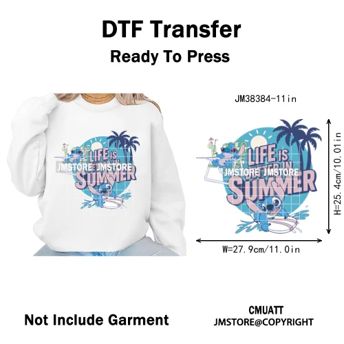 Retro Cartoon Happy Summer Vacation Vibes Coquette Seashells Iron on DTF Heat Transfer Stickers Ready to Press for Clothes Bags