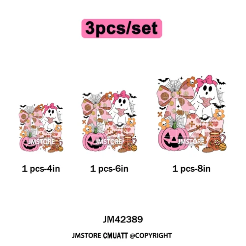 Ghost Coquette Spanish Halloween Pan Dulce Conchas And Cucuy Iron on DTF Washable Transfers Stickers Ready to Press for Textiles