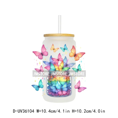 Vibrant Rainbow Butterfly Floral UV Sticker Decals For Libbey Cold Cups Mug Tumbler Transfer Stickers Durable Top Quality Labels