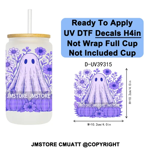 Stay Spooky Halloween Horror Pumpkin Coquette UV DTF Decals Ready To Apply Waterproof Transfer Sticker For 16OZ Libbey Glass Can