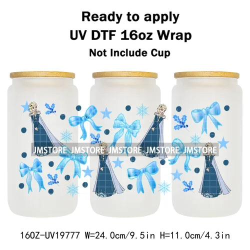 Coquette Princess Christmas Gifts 16OZ UV DTF Cup Wraps Ready To Apply Waterproof Transfer Stickers For Libbey Glass Can Cartoon