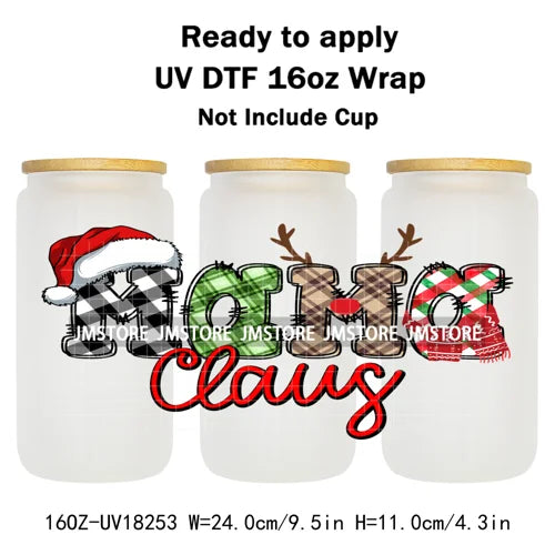 Christmas Mama Mini Coquette Family Xmas 16OZ UV DTF Cup Wraps Ready To Apply Waterproof Transfer Stickers For Libbey Glass Can