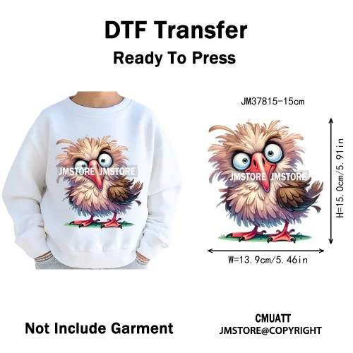 15cm 5.9in Kids Funny Hairy Cartoon Birds Animal Washable Iron on DTF Transfers Stickers Printing Ready to Press for Clothing