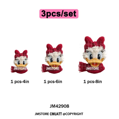Scarf Christmas Cartoon Movie Mouse Friends Faux Yarn Embroidery Iron on DTF Transfers Stickers Ready to Press for Sweatshirts