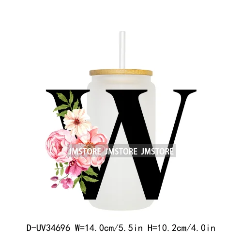 Floral Flowers Alphabet Letter Monogram UV DTF Transfer Stickers Decals For Libbey Cold Cups Mugs Tumbler Waterproof Custom Logo