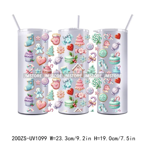 Seamless Christmas Santa Stocking UV DTF Tumbler Wraps Durable Ready To Apply Transfer Sticker For 20OZ Straight Skinny Tumblers