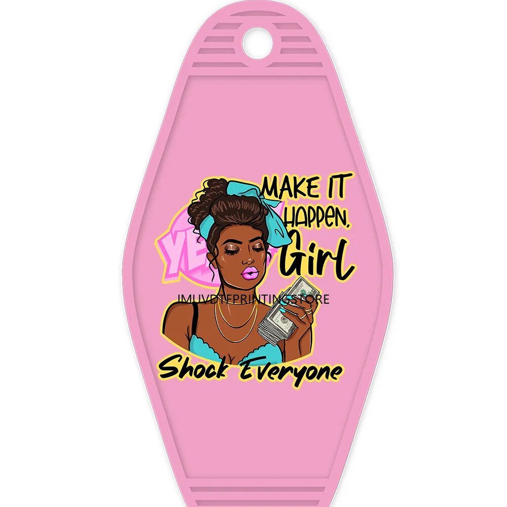 African American Girl High Quality WaterProof UV DTF Sticker For Motel Hotel Keychian Hustle Black Women