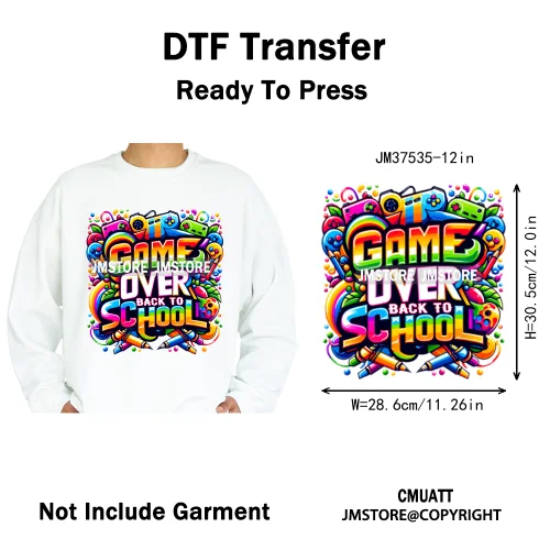 12in Game Zone Time Girl Gamer Squad Hustler Graffiti Game On Over Iron on DTF Transfers Stickers Ready to Press for Hoodies