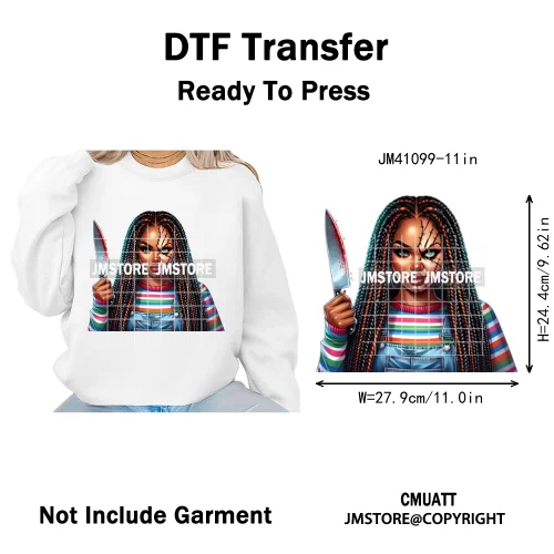 Horror Afro Mama Coffee Lover Scary Girly Killer Halloween Movie Iron on DTF Transfers Stickers Ready to Press for Textile Bags