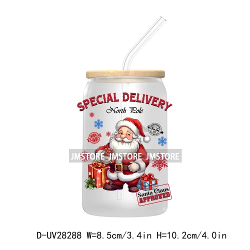 Festive Christmas Gnome Candy Cane UV DTF Transfer Stickers Decals For Libbey Cold Cups Mugs Tumbler Labels Cartoon Characters