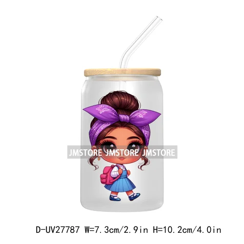 Chibi Cute Latina Baby Girl Back to School UV DTF Transfer Stickers Decals For Libbey Cold Cups Mugs Tumbler Label Hispanic Girl