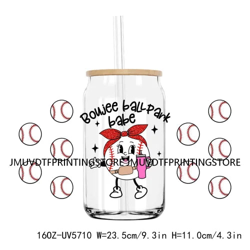 Glitter Boujee Baseball Mama UV DTF Sticker For 16OZ Libbey Glass Cup Can Wrap Transfer Sticker Custom DIY Logo Soccer Sport Mom