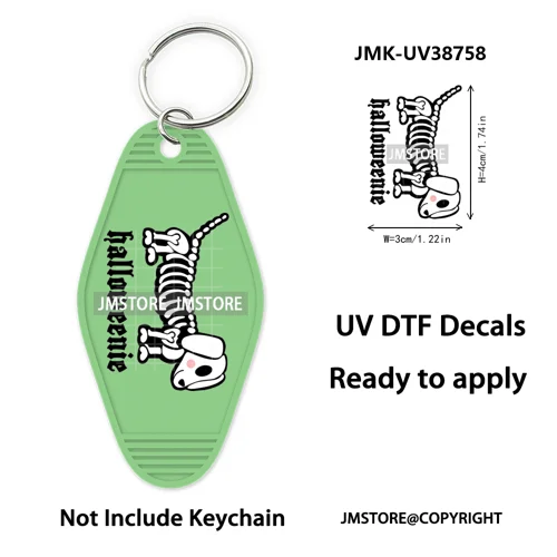 Funny Halloween Skull Skeleton Ghosts UV DTF Motel Keychain Wraps Ready To Apply Waterproof High Quality Hotel Keychain Decals