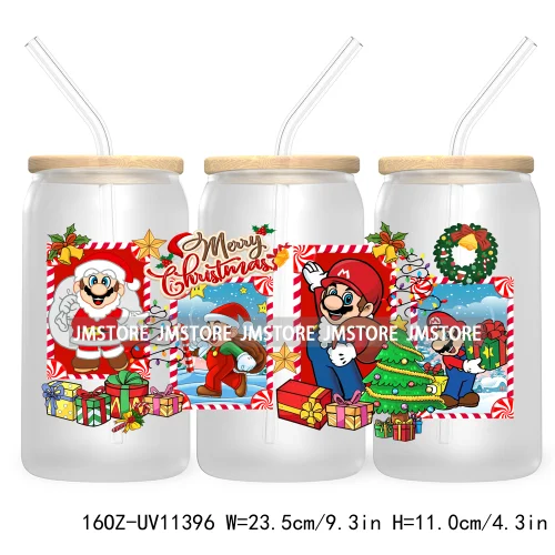 Christmas Cartoon Friends Holiday Season 16OZ UV Cup Wrap DTF Transfer Stickers For Libbey Glass Can Cup Tumbler Waterproof Logo