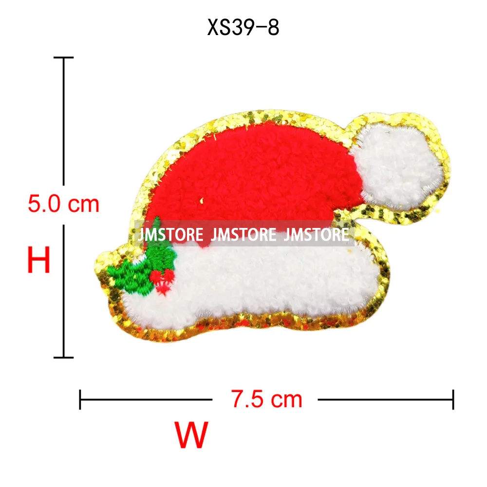 Cute Christmas Icons Jingle Bell Santa Coquette Cozy Season Glitter Applique Iron on Embroidered Chenille Patches for Clothing
