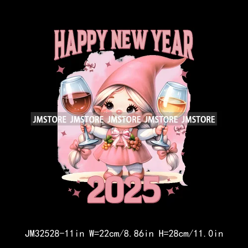 Pink Cheer New Year Eve 2025 Disco Ball Coquette Bow Christmas Party Iron On DTF Transfer ticker Ready To Press For Sweatshirt