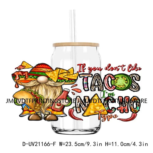 Mexican Mama Cowhide Western UV DTF Sticker For 16OZ Libbey Glass Cup Can Wrap Transfer Sticker Custom DIY Logo Fiesta Tacos