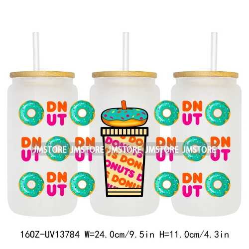 Dunkie Junkie Coffee Donuts UV DTF Wraps Transfer Sticker Selfadhesive Waterproof High Quality For 16OZ Libbey Glass Can Tumbler