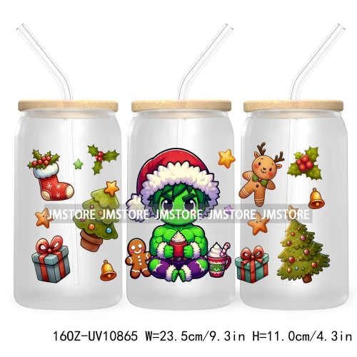 Cute Baby Horror Characters Christmas Season 16OZ UV DTF Cup Wrap Transfer Stickers Durable Waterproof Logo For Libbey Glass Can