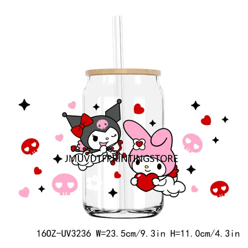 Cartoon Hello Girl Cat Valentine's Day UV DTF Sticker For 16OZ Libbey Glass Cup Can Wrap Transfer Sticker Custom Labels DIY Logo