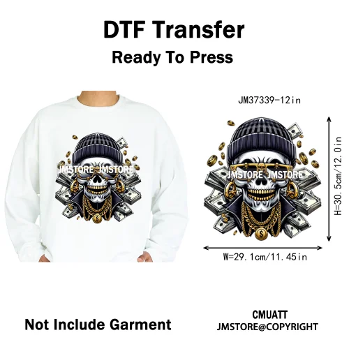 12in Colorful Graffiti Streetwear Skeleton Game Over Iron on DTF Thermal Transfers Stickers Printing Ready to Press for T-shirts