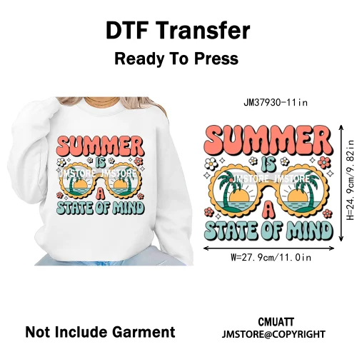 Funny Summer Quotes Sunset Palm Trees Beach Vacation Vibes Washable Iron on DTF Transfer Sticker Ready to Press for Textile Bags