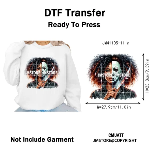 Horror Afro Mama Coffee Lover Scary Girly Killer Halloween Movie Iron on DTF Transfers Stickers Ready to Press for Textile Bags